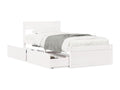 Bed frame with drawers, white, 90x190 cm, solid pine wood