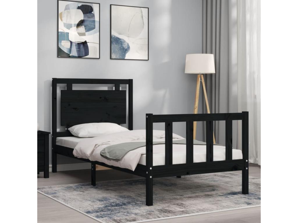 Bed frame with black headboard, 90x190 cm, solid wood