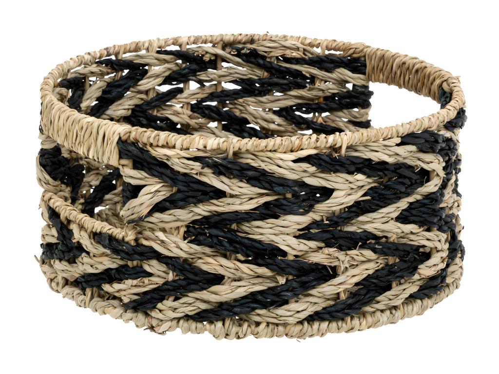 Set of 3 Beige and Black Storage Baskets, 38cm Diameter, 30cm Diameter and 24cm Diameter