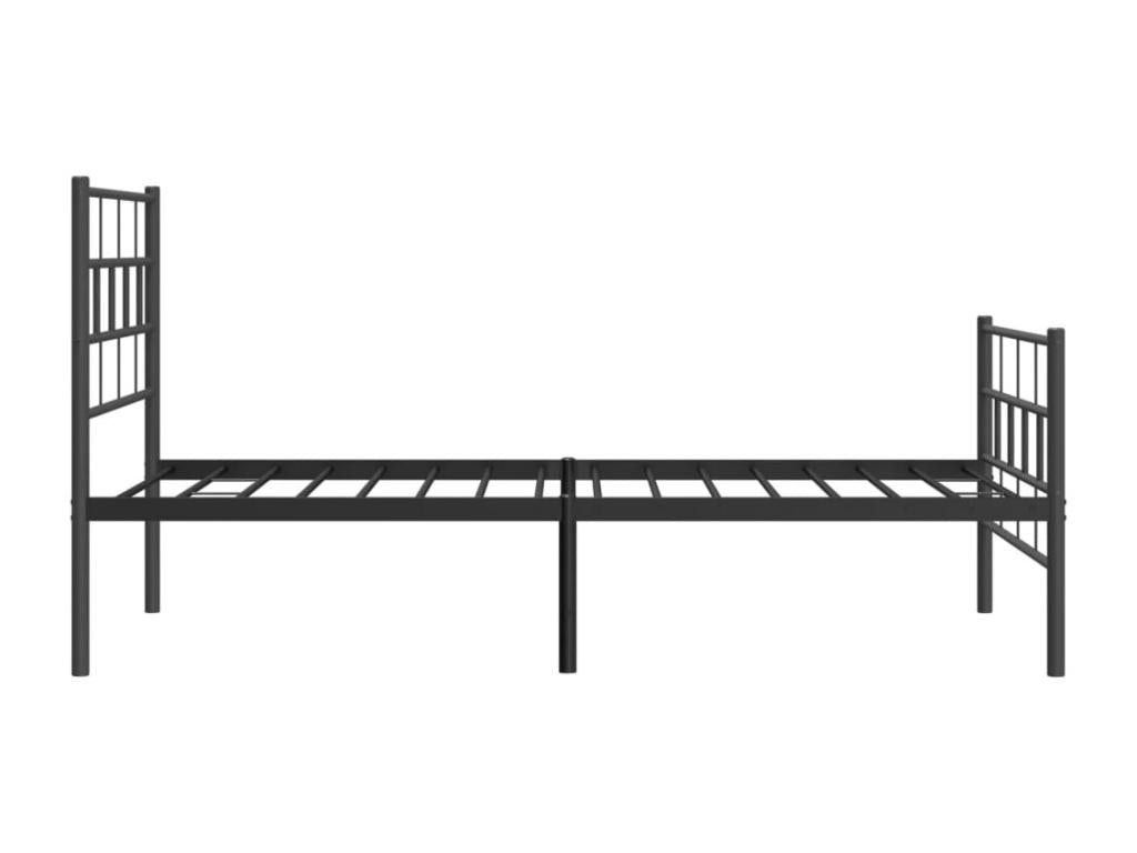 Black metal bed frame with headboard and footboard, 75x190 cm