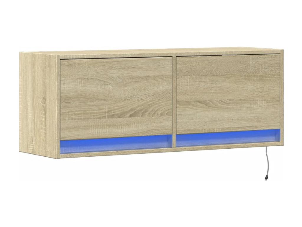 Homelumieree wall-mounted TV unit with LED lighting, oak finish, 100x31x35 cm