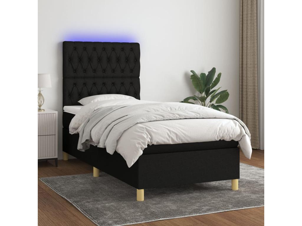 Bed base with Homelumiere bed light and mattress with LED lighting, Black, 90x200 cm, Fabric