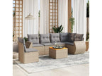 7-piece garden furniture set with cushions, beige woven resin