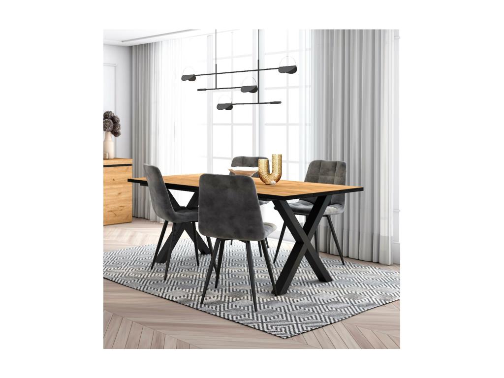 Dining Table Set 170cm Oak and Industrial Black Dining Table Set of 4 Dining Chairs Upholstered Chair