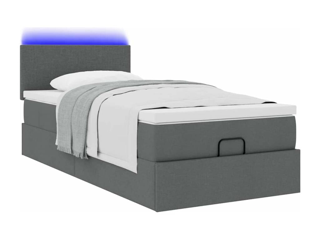Ottoman bed with dark grey mattress 90x200 cm fabric