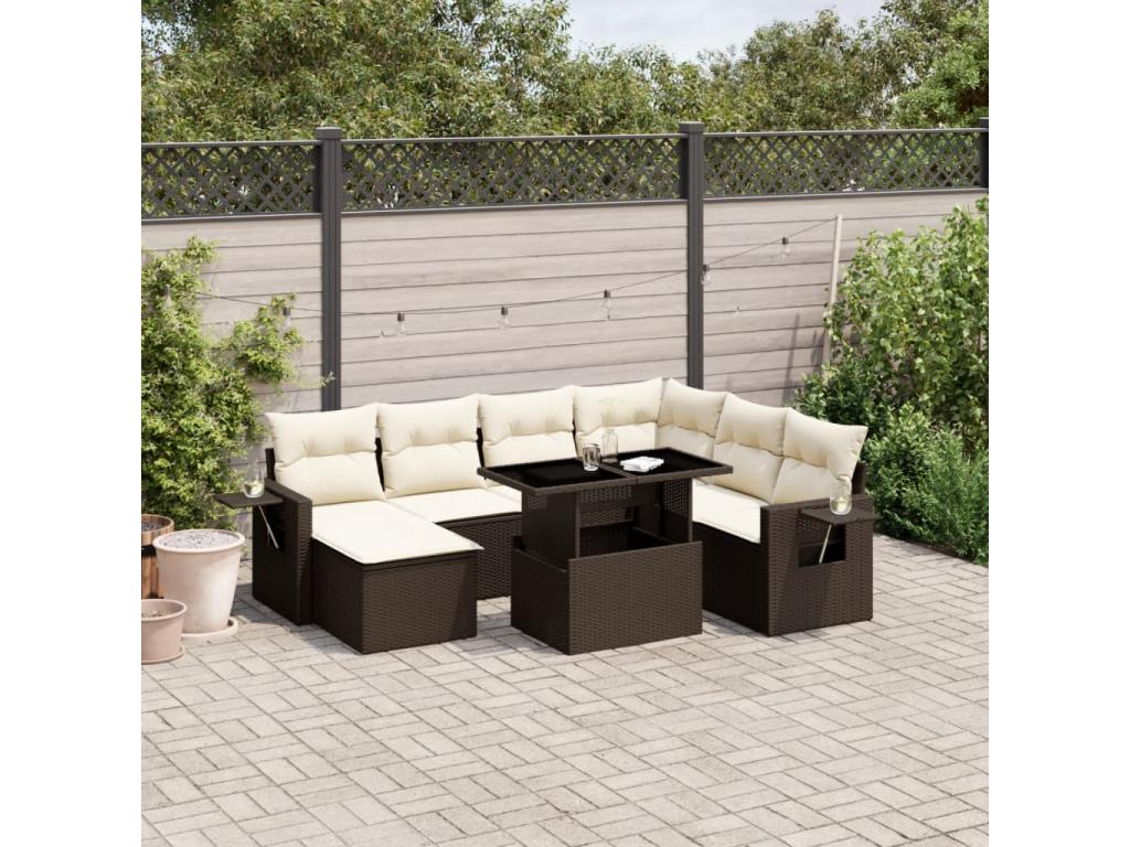 8-piece garden furniture set with brown resin wicker cushions