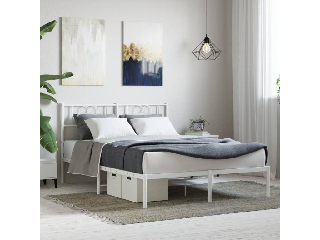 Metal bed frame with white headboard, 120x190 cm