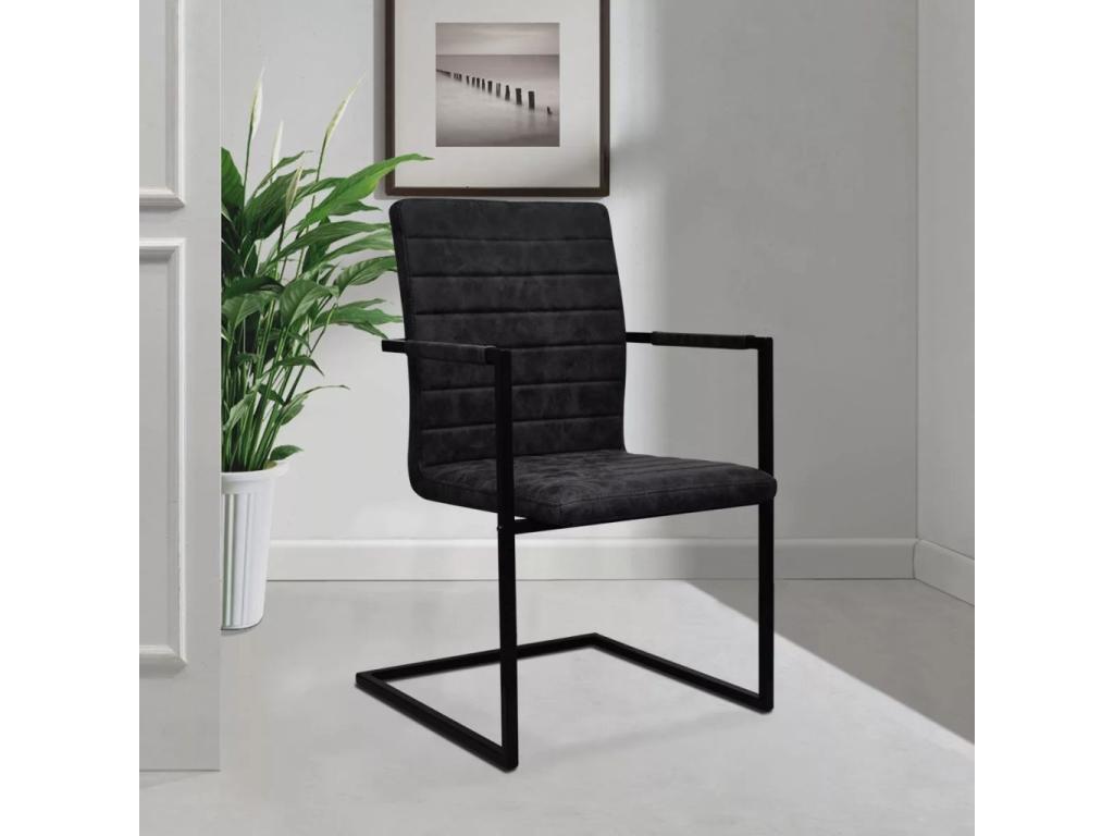 4-piece cantilever dining chairs, black faux leather, 3