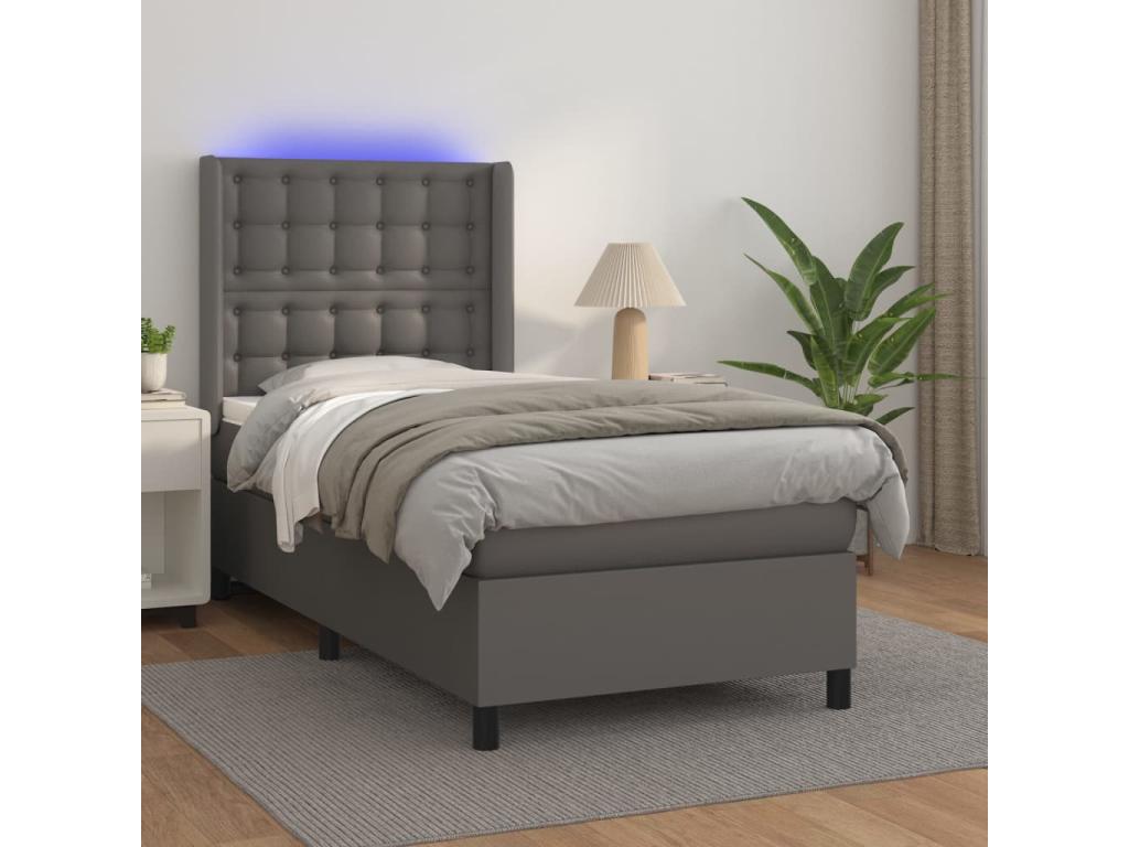 Bed base with LED light, grey, 100x200 cm, faux leather
