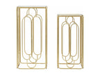 Set of 2 round gold metal tables, 34x34x70-29x29x60 cm
