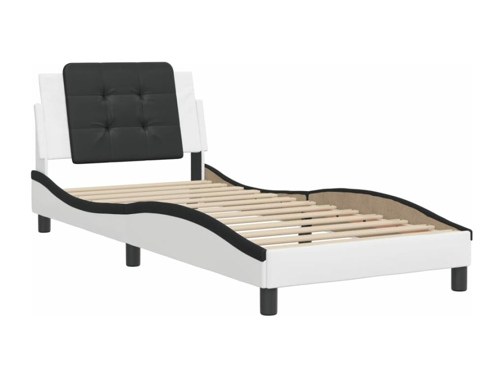 Black and white bed frame and headboard 100x200 faux leather 42980MBRN