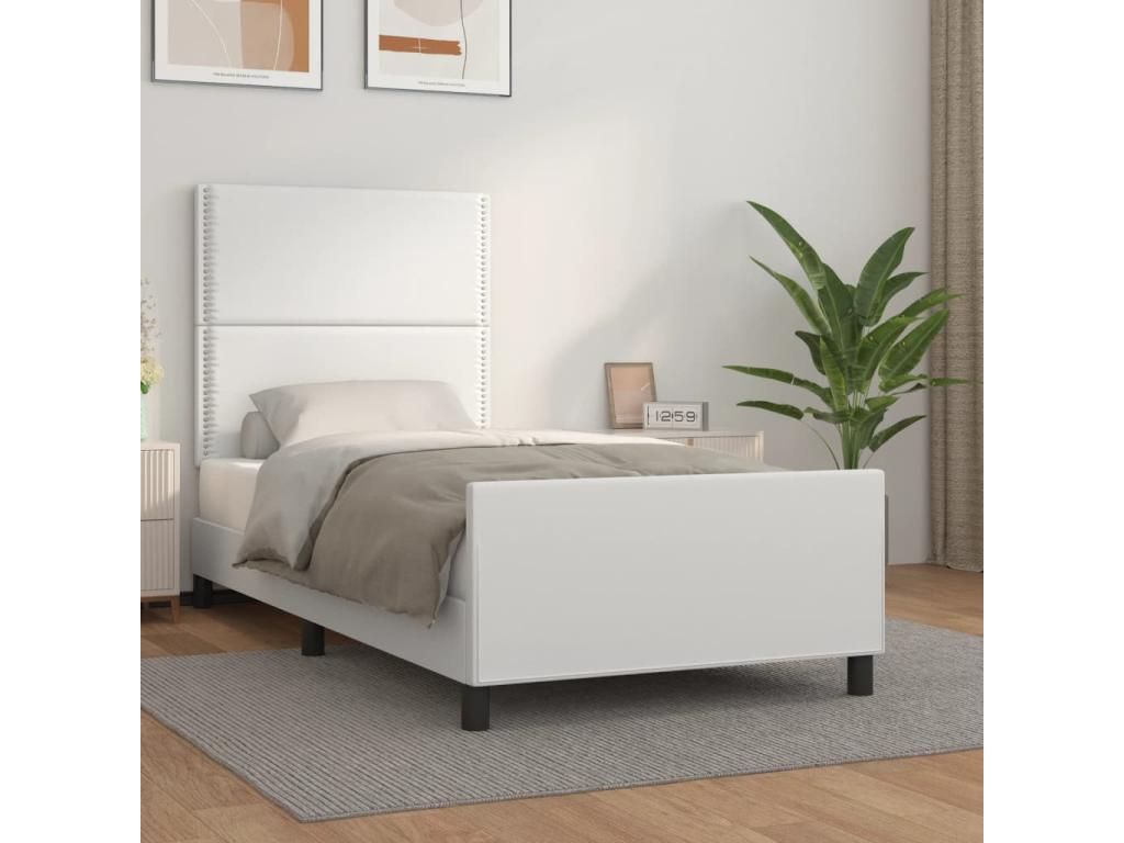Bed frame with headboard, white, 80x200 cm, faux leather