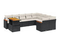 10-piece garden furniture set with cushions, black woven resin