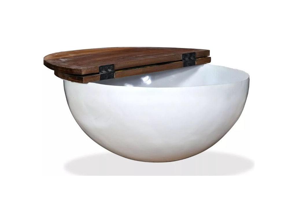 Homelumiere round coffee table in recycled dark wood and white metal