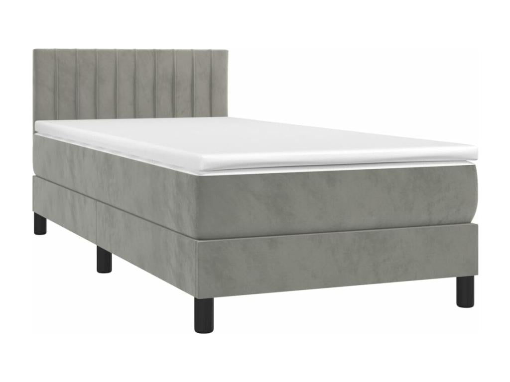Upholstered bed base with mattress and LED light, light grey, 100x200 cm, velvet