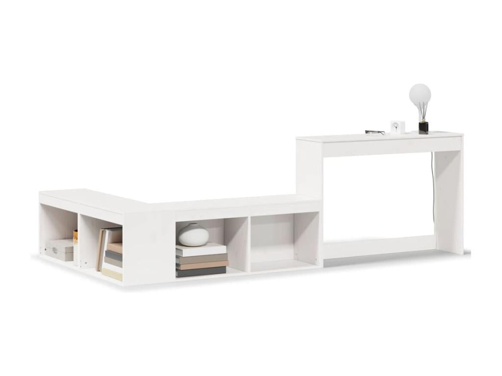 Bedside table with white desk, solid pine wood