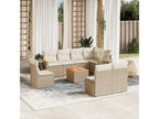 9-piece garden furniture set with cushions, beige woven resin