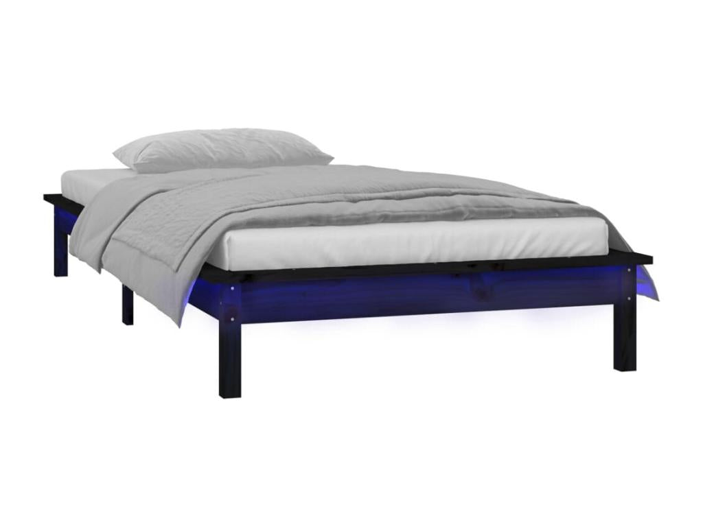 Black LED bed frame 90x190 cm single solid wood