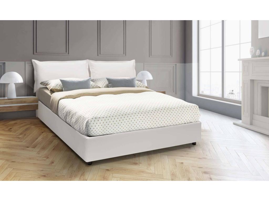Homelumiere Double Bed with Storage Bed in Eco-Leather Upholstery, Made in Italy, Front Opening, Includes 160x190 cm Mattress, White