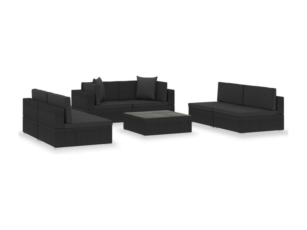 7-piece garden furniture set with cushions, black woven resin, 3