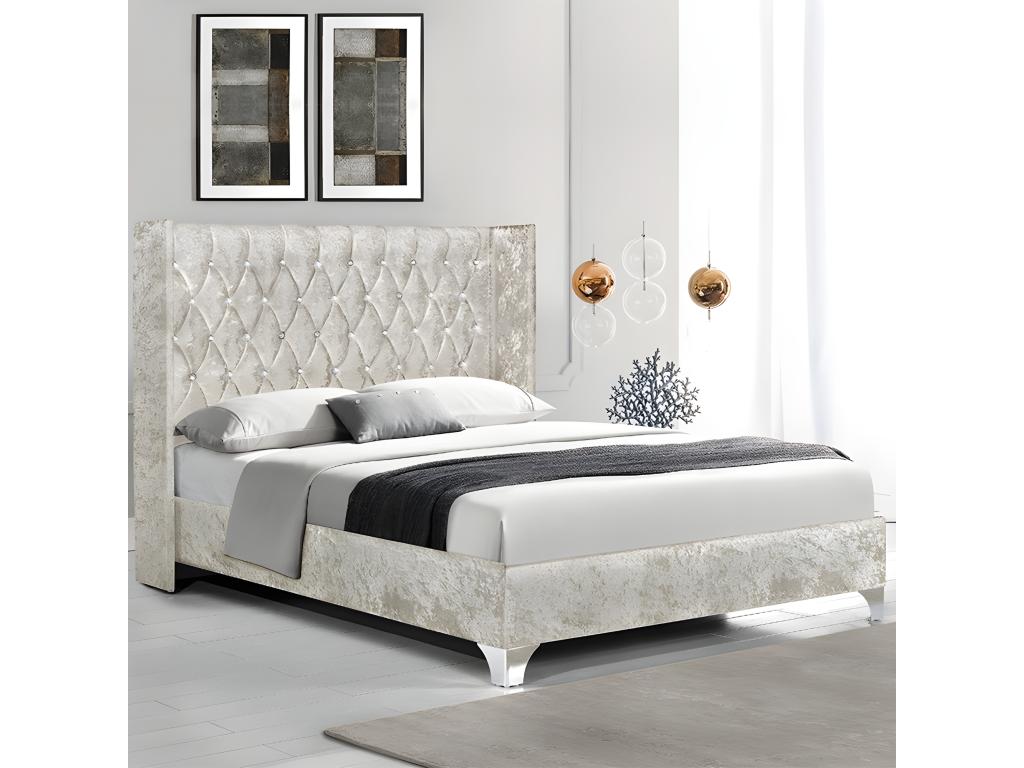 Upholstered Bed with Large Headboard - Beige - Sizes: 160x200 cm - 05298JOXW