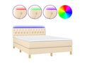 Bed base with LED mattress, Cream, 140x190 cm, Fabric