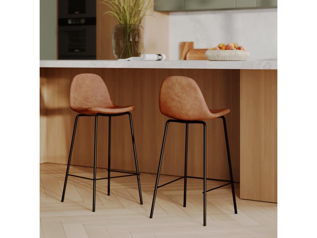 Set of 2 65cm kitchen island chairs in synthetic leather by Homelumiere