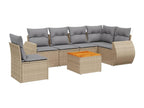 7-piece garden furniture set with cushions, beige woven resin