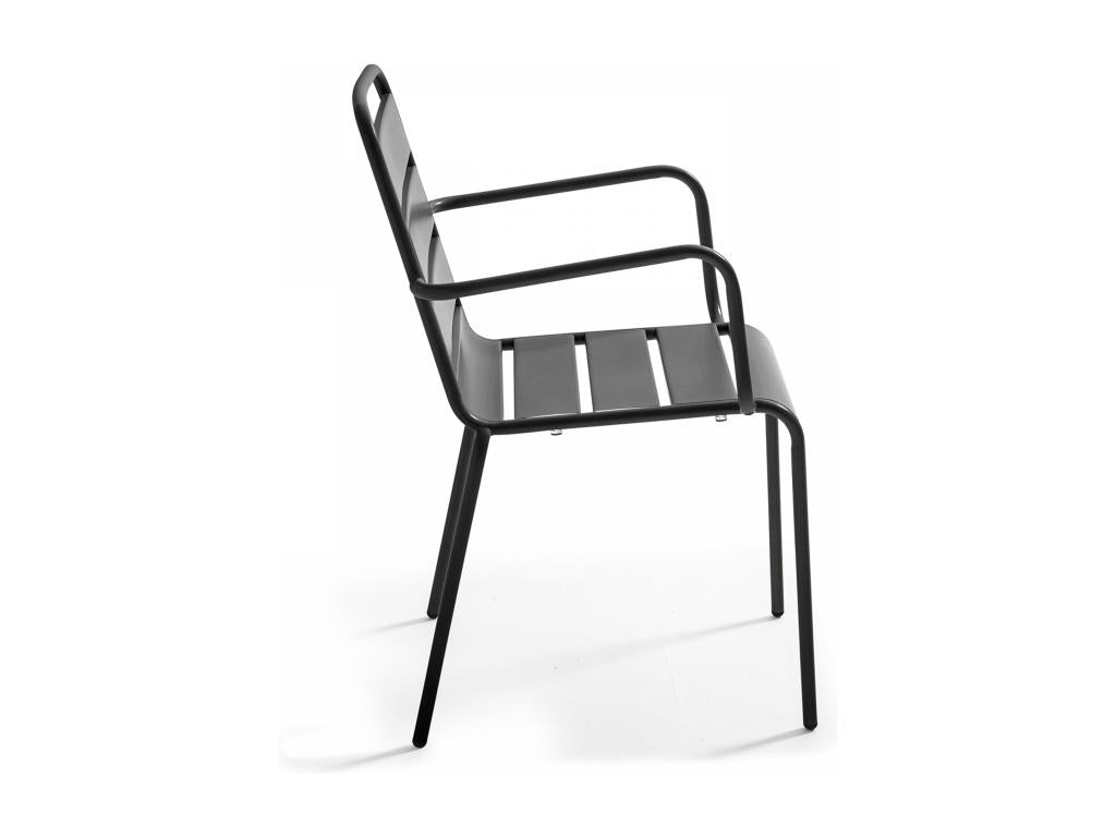 Square garden table and 2 grey steel chairs set - Homelumiere