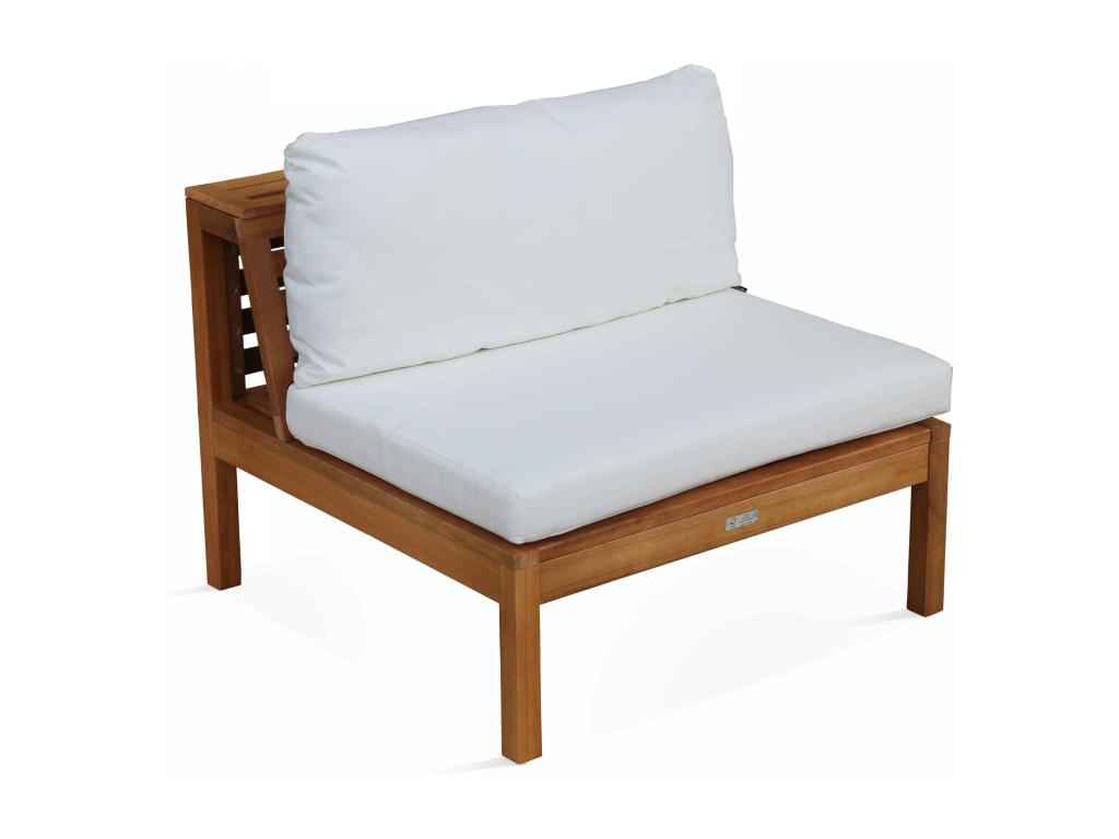 Low garden armchair in off-white eucalyptus wood