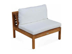 Low garden armchair in off-white eucalyptus wood