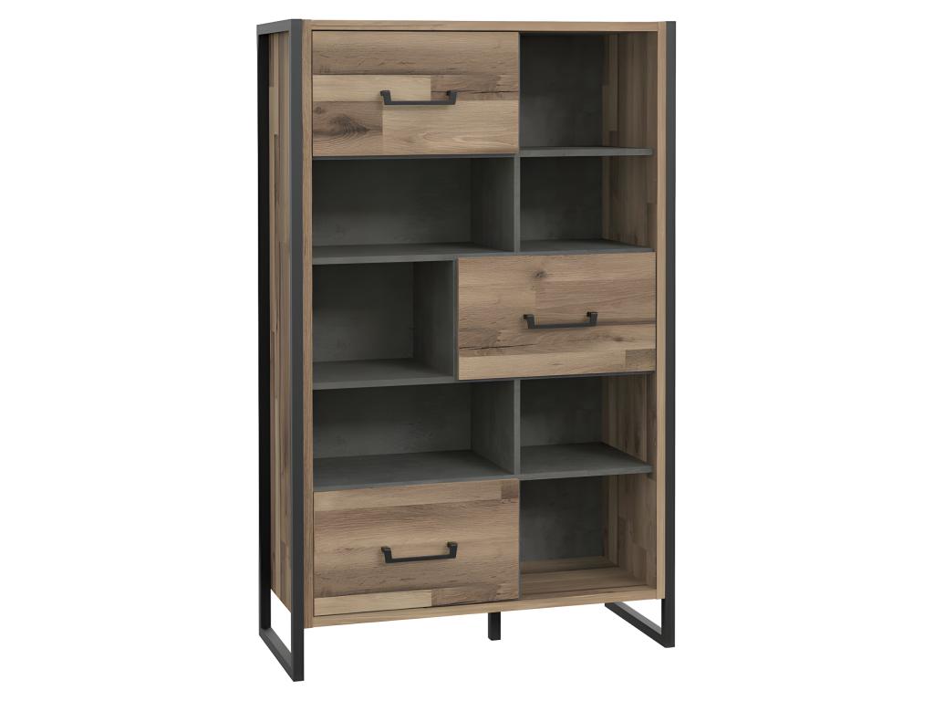 Asymmetrical 3-door bookcase with recycled wood and metal finish - Homelumiere
