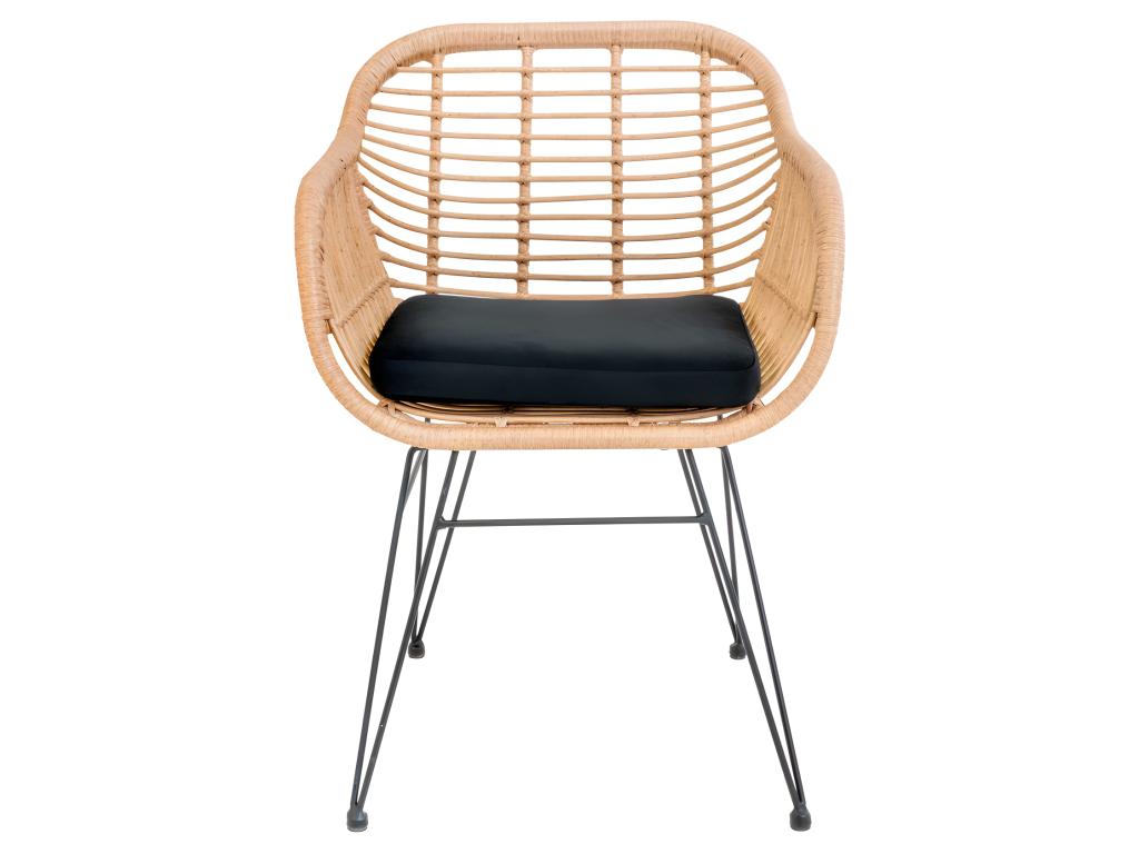 Homelumiere - Set of 2 indoor/outdoor armchairs with rattan and metal look and cushions - Light wood color