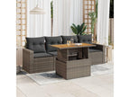 5-piece garden furniture set with grey resin wicker cushions