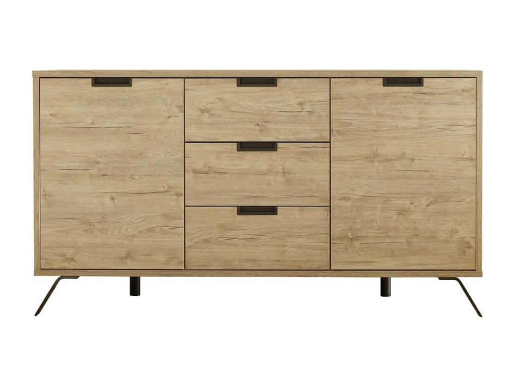 Homelumiere - 2-Door, 3-Drawer Buffet with Wood Look and Dark Grey Metal Legs