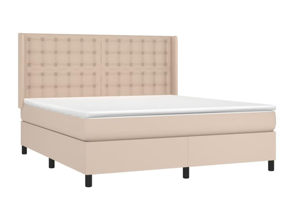 Upholstered bed base with LED mattress, Cappuccino color, 160x200 cm, faux leather