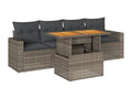 5-piece garden furniture set with grey resin wicker cushions