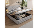 180x200 cm Hydraulic Storage Bed with Downlight, USB Lamp, Wooden Slatted Base, Diamond Headboard, and Storage Space - Grey