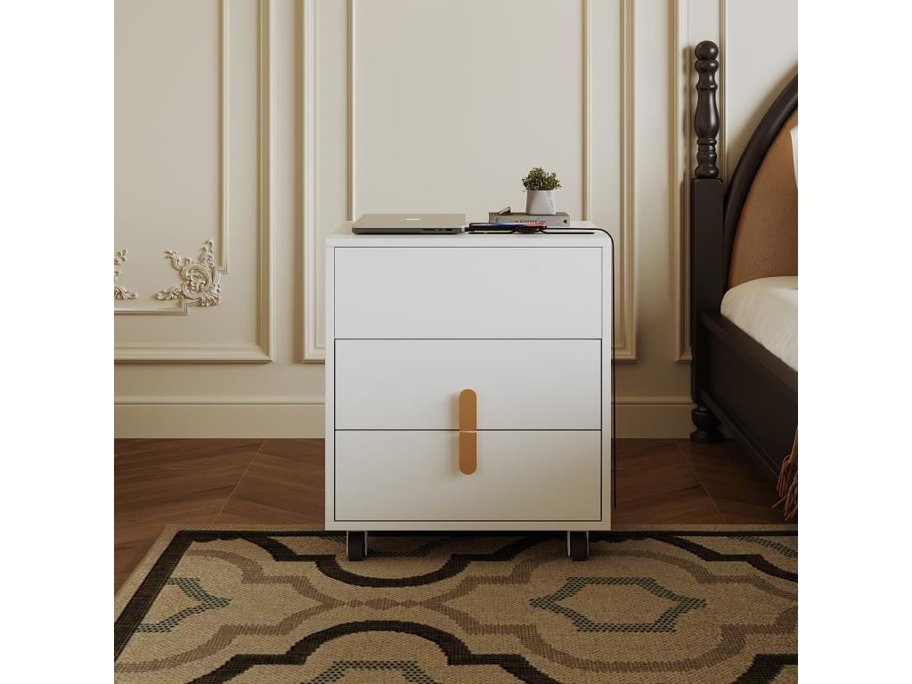 Bedside table with USB port - 2 drawers / extendable top - MDF - White