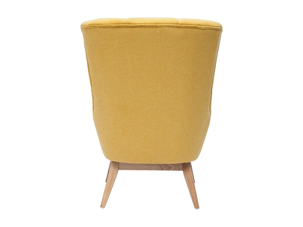 Homelumiere armchair in mustard yellow textured velvet-effect fabric and light wood.
