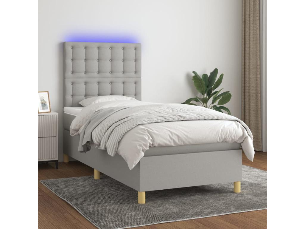 Bed base with Homelumiere bed and mattress and LED light grey 90x200 cm