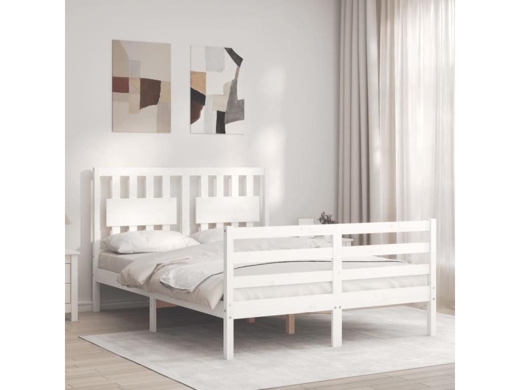 White bed frame without mattress, 120x200 cm, solid wood