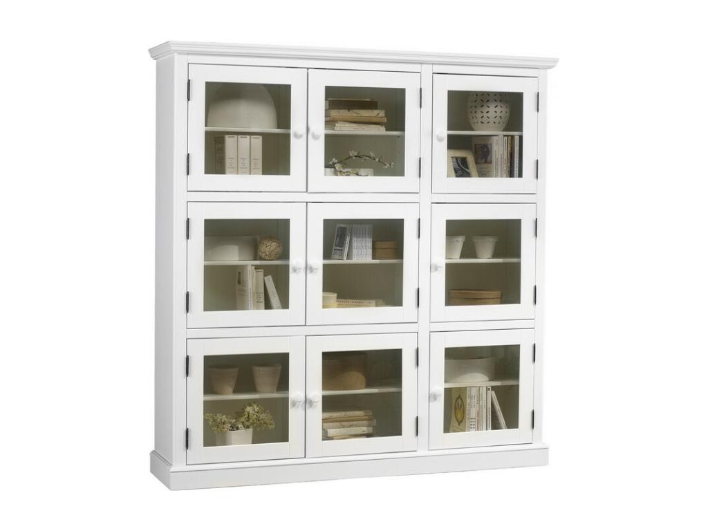 White 9-Door Glass-Fronted Bookcase in English Style, W 163 cm H 170 cm D 37 cm