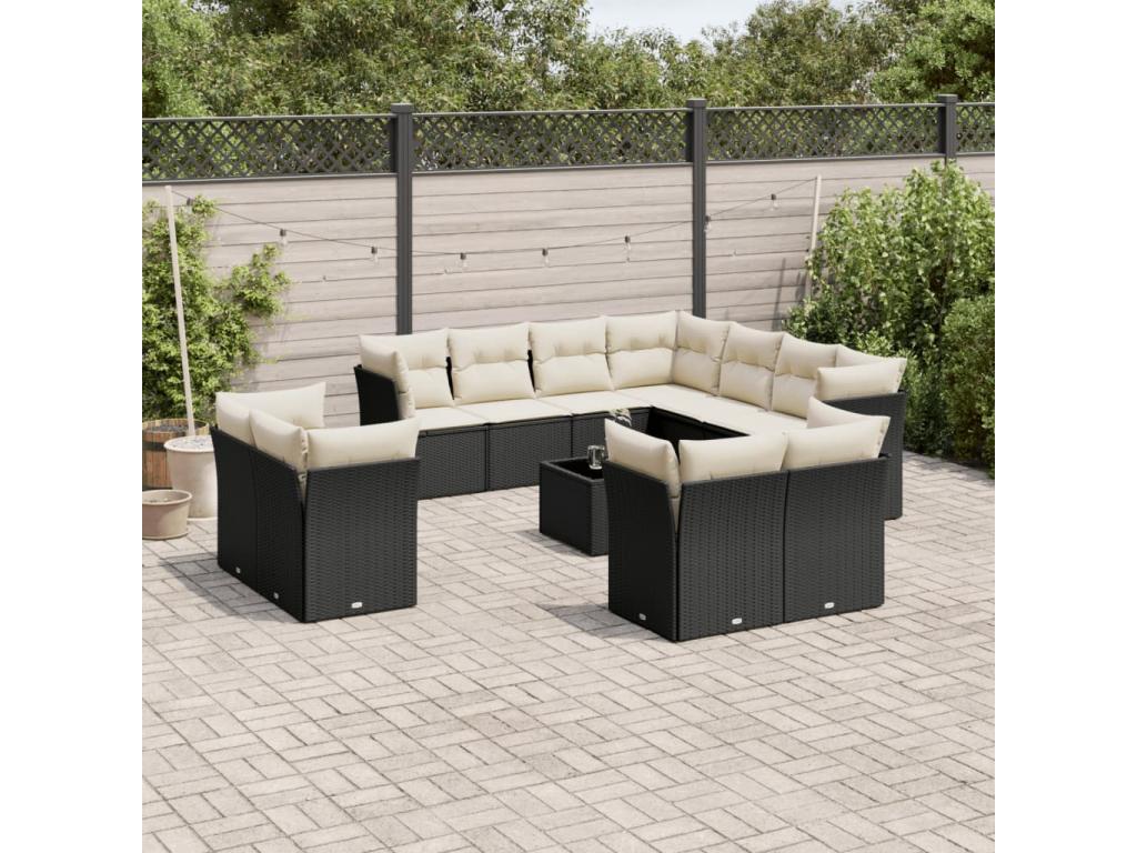 12-piece garden furniture set with cushions, black resin wicker