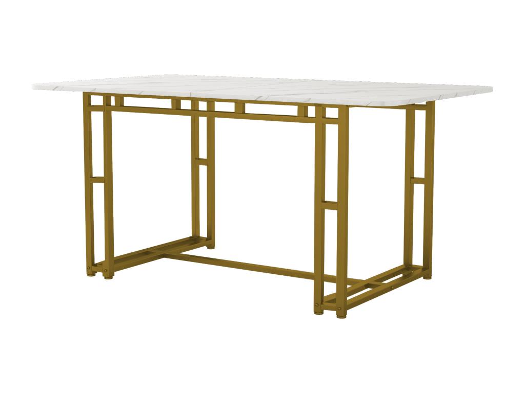 Velvet table and 4 chairs set - table 120x70 cm - gold metal legs - grey and white