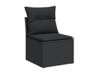 7-piece garden furniture set with cushions, black woven resin