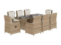 9-piece beige poly rattan garden dining set and cushions