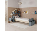 Delimoa - 90x190cm Bed with Cabin Headboard and Storage Bench, Grey, Green and Natural 56776GOJT