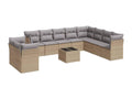 11-piece garden furniture set with beige resin wicker cushions