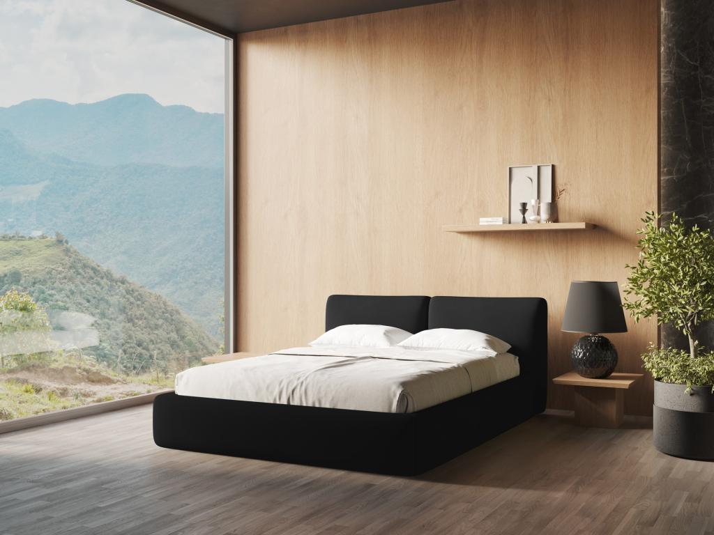 Chenille fabric storage bed 160x200 - black - Homelumiere